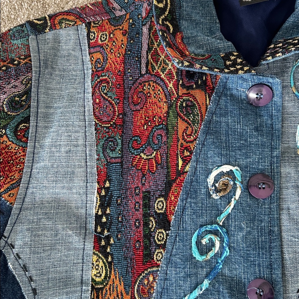 Embroidered Patchwork Denim Jacket In Multicolor - image 3